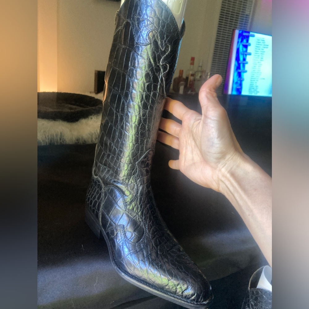 Vtg NEW joan and david crocodile cowboy boots 6.5 black leather animal western - Picture 11 of 12